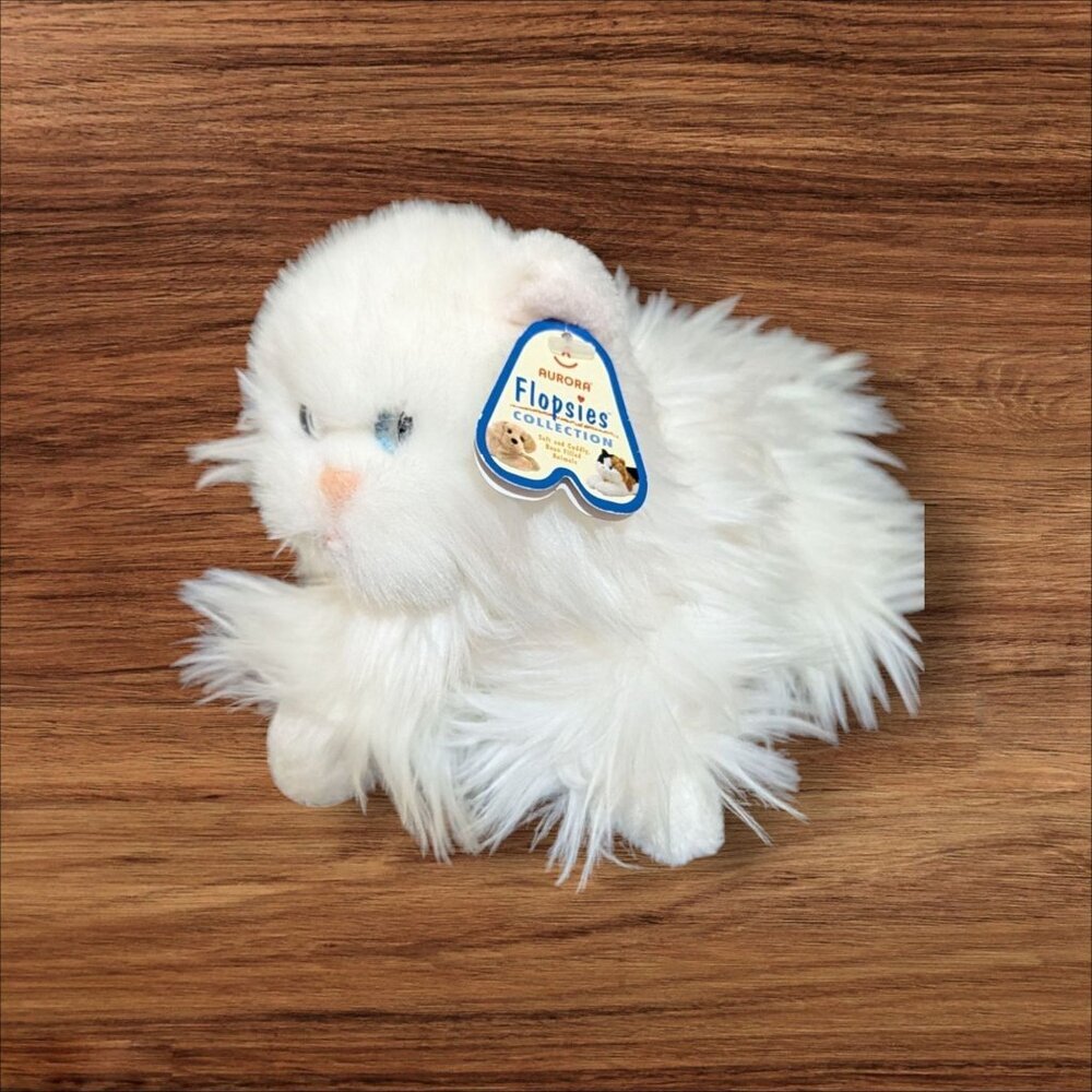 Aurora Flopsies White Persian Cat Plush Toy 7" Soft  Stuffed Animal toy blue eye